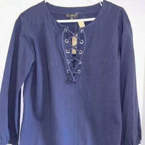 J.CREW NWTS..NAVY BLUE COTTON DRESS LACE UP NECK LINE OVERSIZED XS 
ADORABLE